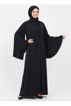 طقم مشلح بأكمام واسعة وفستان بتصميم مميز (أسود) 1425
