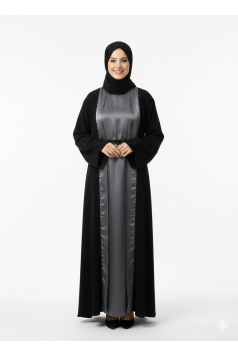 طقم عباية مسك رسمي مميز بسترس ولون رمادي .صيفي 