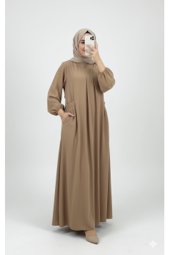 فستان يارا بأكمام مزمومة وجيوب جانبية (بيج) 4081