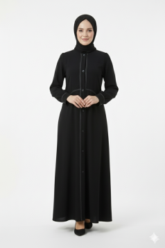 عباية اصالة مطرزة بخطوط جميلة (أسود) 4069