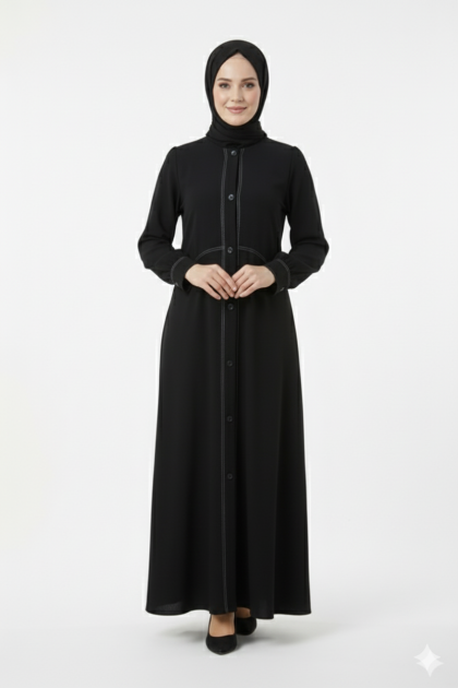 عباية اصالة مطرزة بخطوط جميلة (أسود) 4069