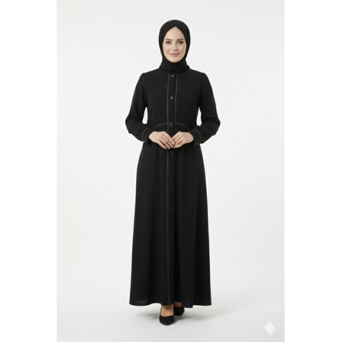 عباية اصالة مطرزة بخطوط جميلة (أسود) 4069