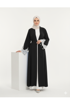 عباية لجين الرسمية المزينه بالدانتيل الصيفية (اسود)1656