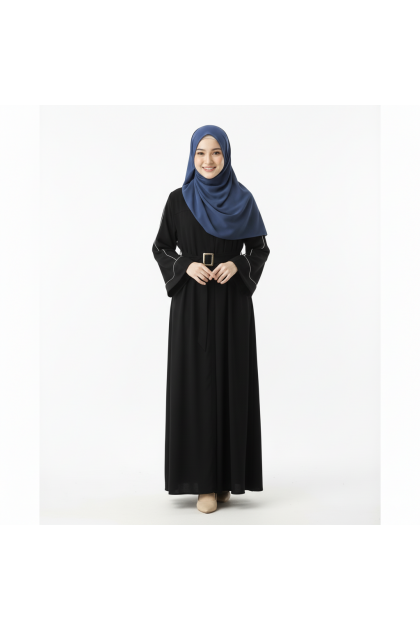 عباية جود بتفاصيل أنيقة وحزام خصر (أسود) 4064