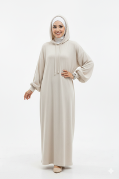 فستان محزز بكابيشون وأكمام مزمومة (بيج) 104