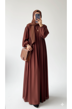 فستان ريناد بأكمام مزمومة (بني) 4067