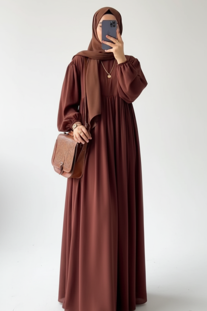 فستان ريناد بأكمام مزمومة (بني) 4067