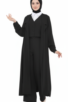 طقم الجميلة مكون من أربع قطع وحزام (أسود) 3033