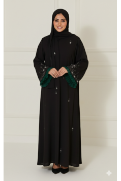 عباية خيال  المناسبة لموسم الصيف (اسود +تول زمرد)