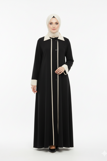 عباية هيام العملية لون ( أسود وبيج )