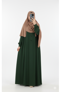 عباية عائشة بأزرار أمامية وأكمام زم (هاكي) 1527