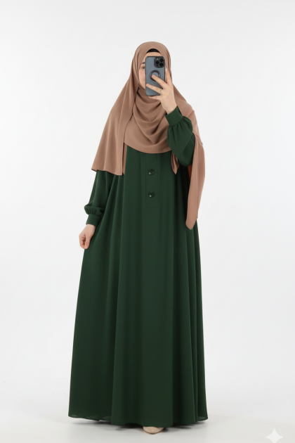 عباية عائشة بأزرار أمامية وأكمام زم (هاكي) 1527