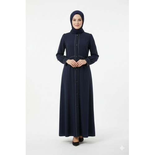 عباية اصالة مطرزة بخطوط جميلة (كحلي) 4069