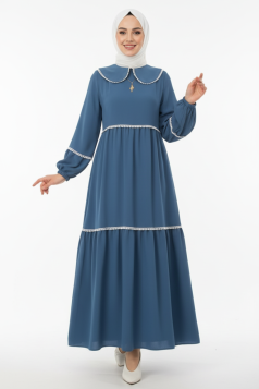 فستان ياقوت بياقة ( ازرق) 1595