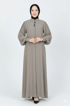 عباية رفيف مصممه بتصميم كسرات على الأكمام (بيج)