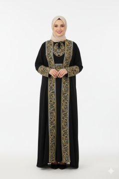 طقم كنز المطرز عند اليدين  (اسود) 1655