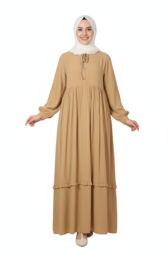 فستان سيلينا بأزرار وموديل كلوش (بيج) 4088