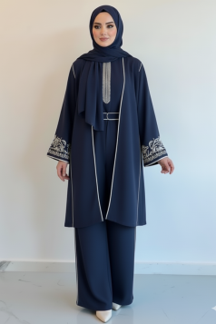طقم مغربي3 قطع مناسب لكل المواسم (كحلي )