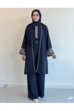 طقم مغربي3 قطع مناسب لكل المواسم (كحلي )