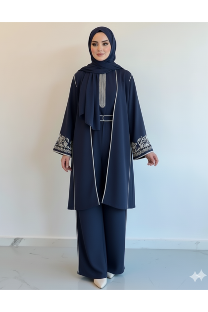 طقم مغربي3 قطع مناسب لكل المواسم (كحلي )