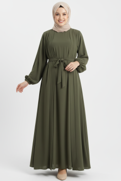 طقم بتول فستان ومشلح خارجي (زيتي) 4095