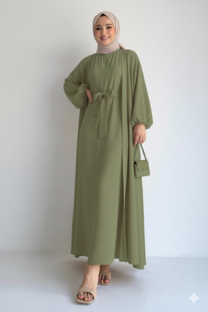 عباية بيلا فضفاض للمراه للمحجبه (زيتي فاتح) 1420