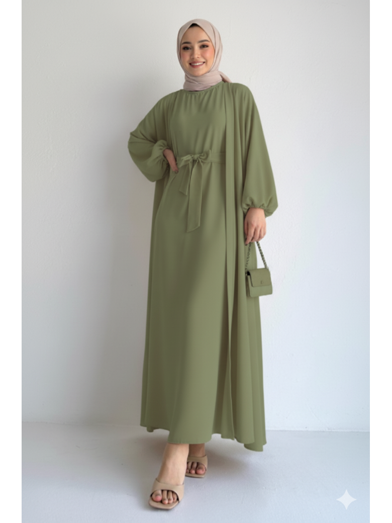 عباية بيلا فضفاض للمراه للمحجبه (زيتي فاتح) 1420