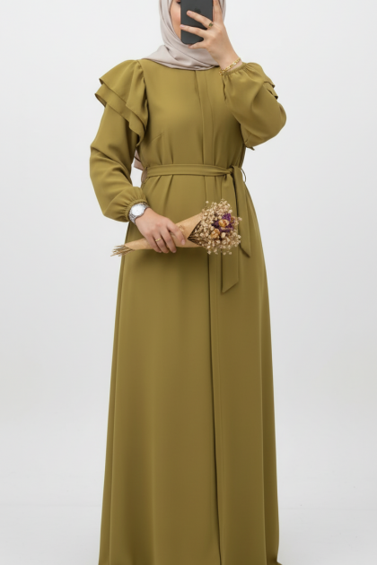 عباية بيرلا بأكتاف مكشكشة وأزرار مخفية (خردلي) 1532