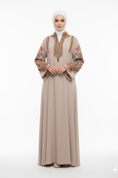 عباية اسيا المزينة بتطريز عل الصدر والأكمام لون (موكا)