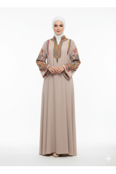 عباية اسيا المزينة بتطريز عل الصدر والأكمام لون (موكا)