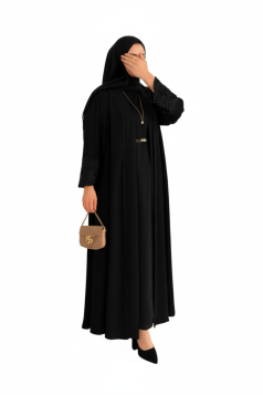 طقم عباية مسك رسمي مميز بسترس (اسود اسود)  .صيفي 