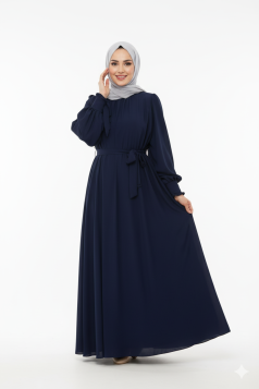 فستان روفان بخصر مربوط (كحلي) 4113 فستان روفان بخصر مربوط (كحلي) 4113