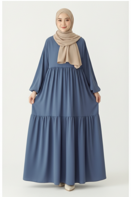 عباية ليان دبل زم ذات أكمام مزمومة (أزرق) 1405