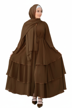 فستان ريما بطبقات وأكمام مكشكشة (بني) 1541