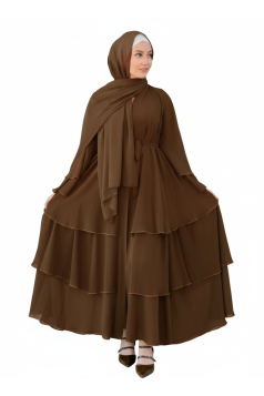 فستان ريما بطبقات وأكمام مكشكشة (بني) 1541