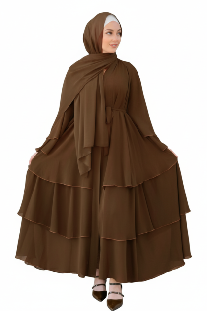فستان ريما بطبقات وأكمام مكشكشة (بني) 1541