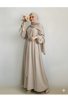 طقم بتول فستان ومشلح خارجي (بيج) 4095
