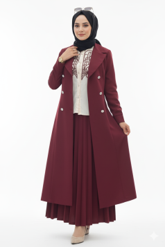 طقم رامية 3 قطع تنورة وجاكيت وقميص لون (خمري)