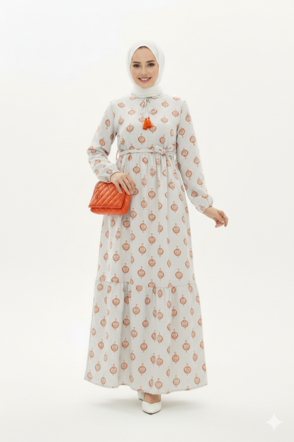 فستان نسائي للمحجبات برتقالي - 6601