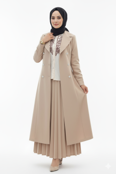 طقم رامية 3 قطع تنورة وجاكيت وقميص لون (بيج)