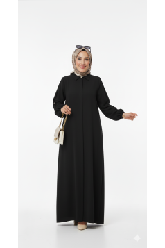 عباية براءة مزينة بأزرار مخفية ( اسود )