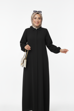 عباية براءة مزينة بأزرار مخفية ( اسود )