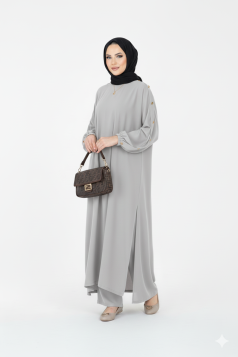 طقم نسرين قطعتين تونيك وبنطلون لون ( رمادي)