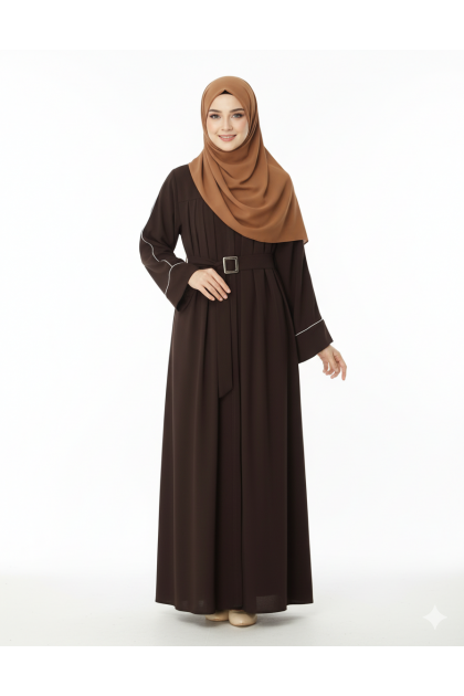 عباية جود بتفاصيل أنيقة وحزام خصر (بني محروق) 4064