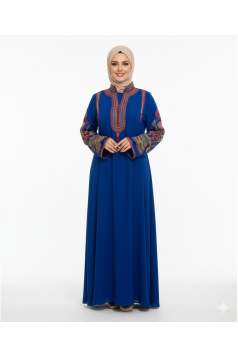 عباية اسيا المزينة بتطريز عل الصدر والأكمام لون (ازرق شامي)