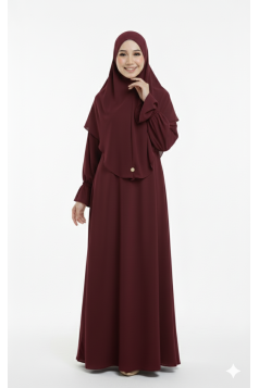 طقم سارة حجاب شرعي طويل وفستان (بوردو) 4060