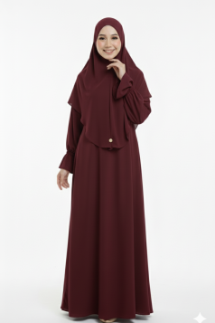 طقم سارة حجاب شرعي طويل وفستان (بوردو) 4060