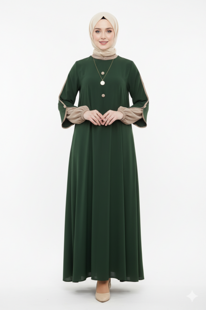 عباية هناء الفضفاضة بتصميم أكمام مميز (زيتي)