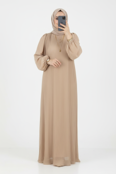 فستان روزا بأكمام مطوية (بيج) 4077