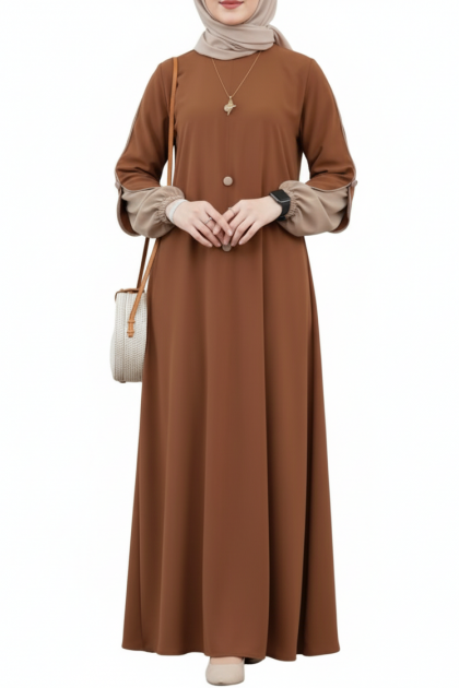 عباية هناء الفضفاضة بتصميم أكمام مميز (بني)